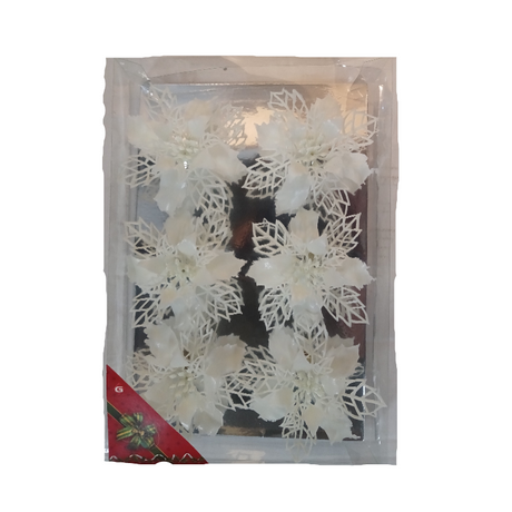 Plastic Flower With Clip 9cm Set Of 6 - White With Lace Effect