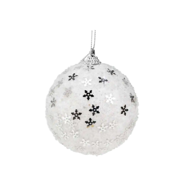 Xmas Ball with Glitter White with Stars Design 8cm