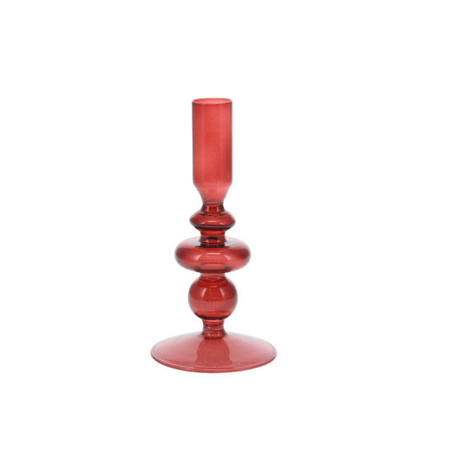 Candle Holder Glass 17cm - Red