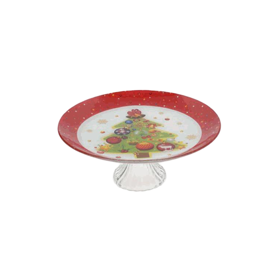 Glass plate with base 30x30x9cm - Tree with baubles