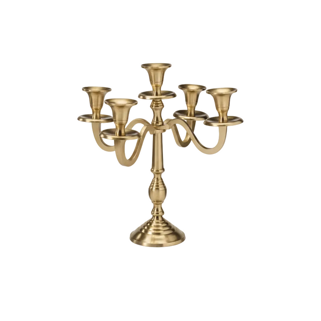 Candle holder gold 30cm - 5 arm - cone base