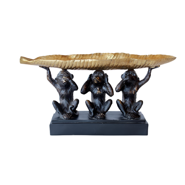 3 Large Monkeys with gold tray leaf