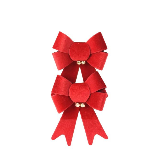 Bow Set Of 2Pcs, PVC, Red with gold bells, 13X17cm