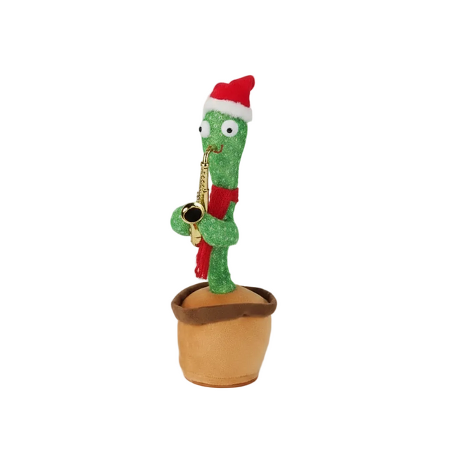 Xmas cactus plush, with lights and movement 10x10x35cm - with trumpet