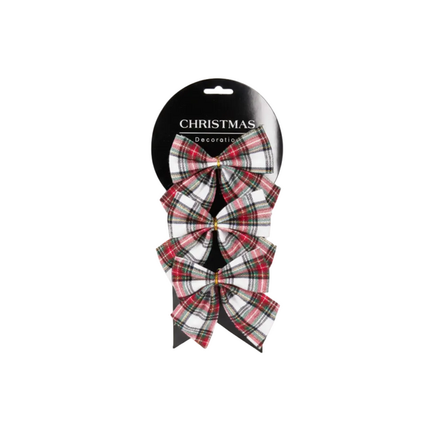 Bow set of 3 9x10x1cm plaid - White and red
