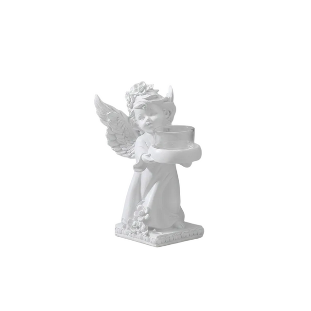 Angel with tealight holder 9.5x11.5x17cm white - Looking left