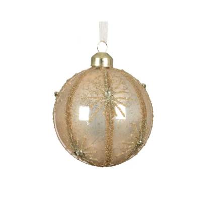 Bauble glass pearl with gold vertical lines 10cm