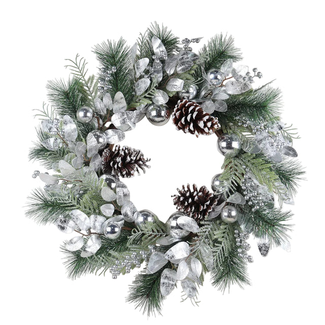Silver leaf wreath 66cm