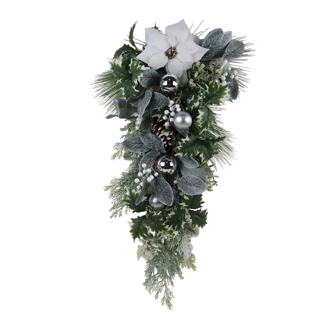 White and silver poinsettia drop 70cm