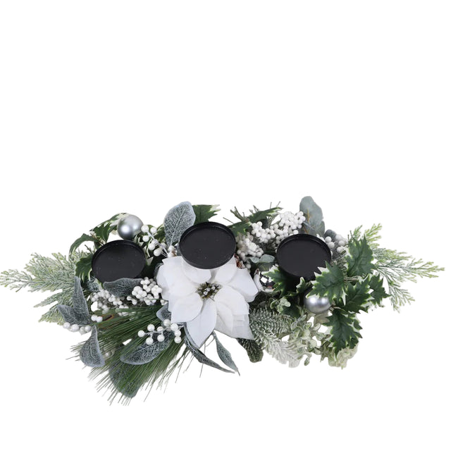 White and silver poinsettia candleholder 70cm