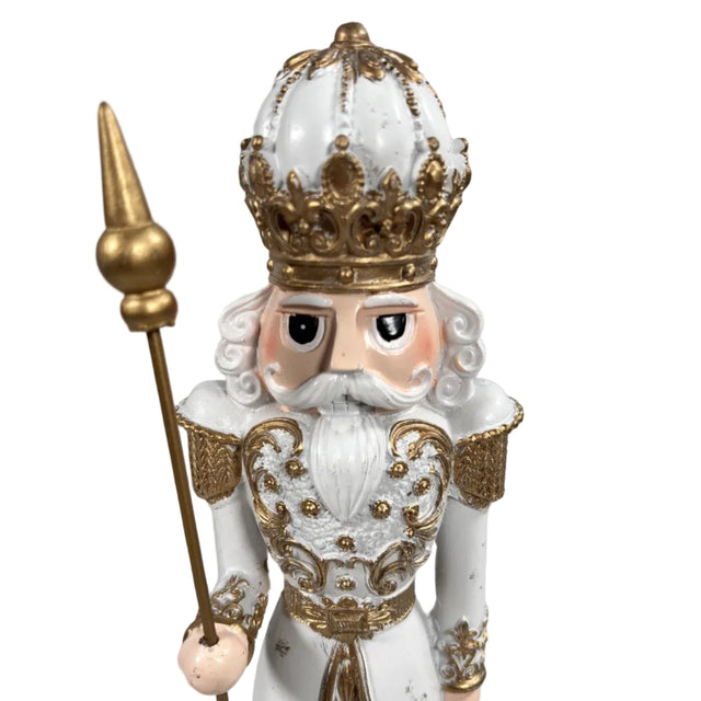 Gold and white nutcracker with staff 34cm