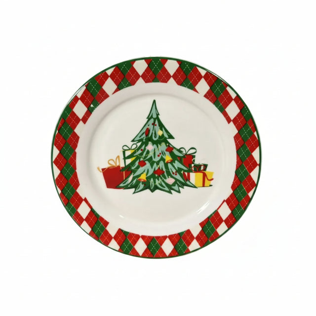 Red, green & white checkered plate 20.32cm