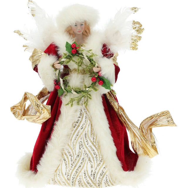 Angel tree topper 20x10x33cm in red and gold