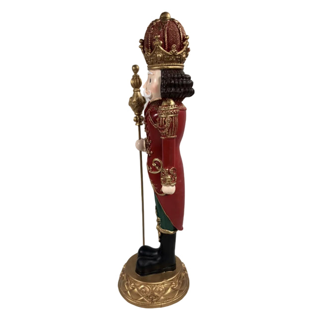 Red and gold nutcracker with staff 49cm