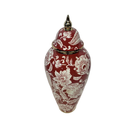 Ginger jar red with white flowers 18x18x46cm