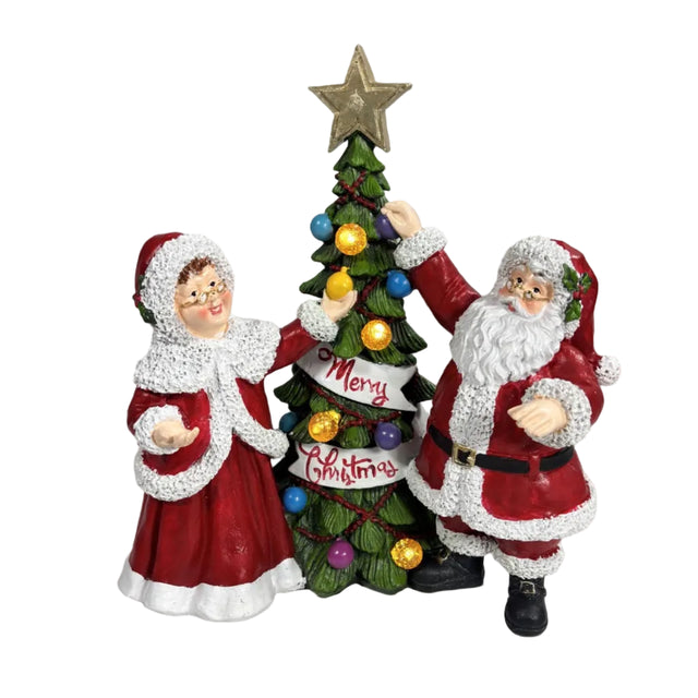 Santa And Mrs. Claus Decorating A Tree 27.5x16x30cm