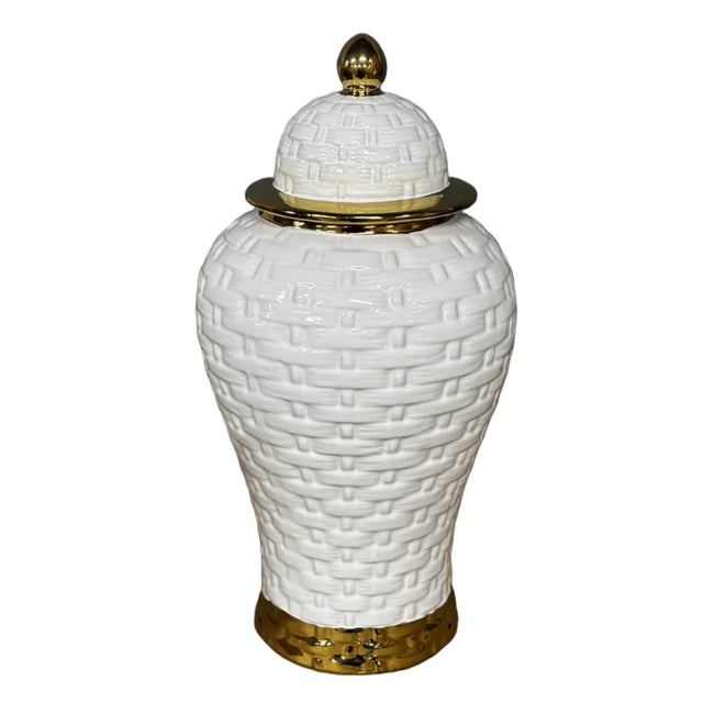White ginger jar with gold rims 22x44cm
