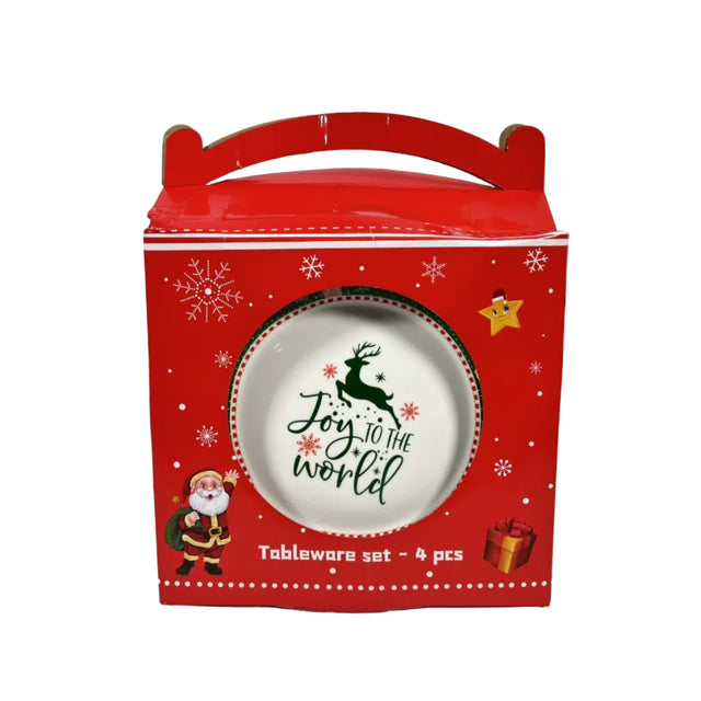 Set/4 dinner set- green with reindeer