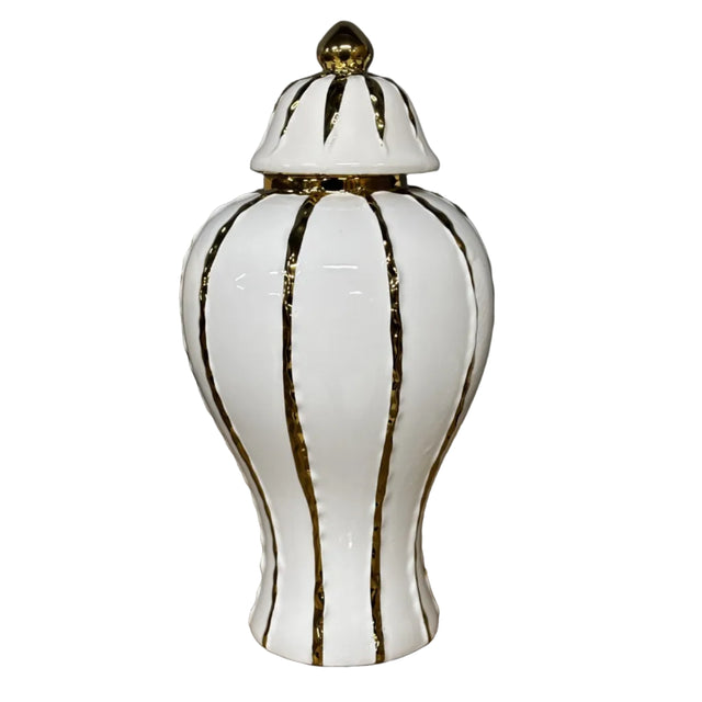 White ginger jar with gold stripes 22x44cm
