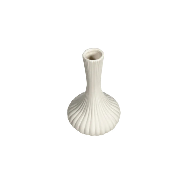 White Fluted Ceramic Vase 12x20cm