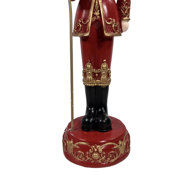 Red and gold nutcracker with staff 34cm