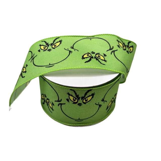 Grinch ribbon 9.1m, 6.3cm - Grinch eyes with smile