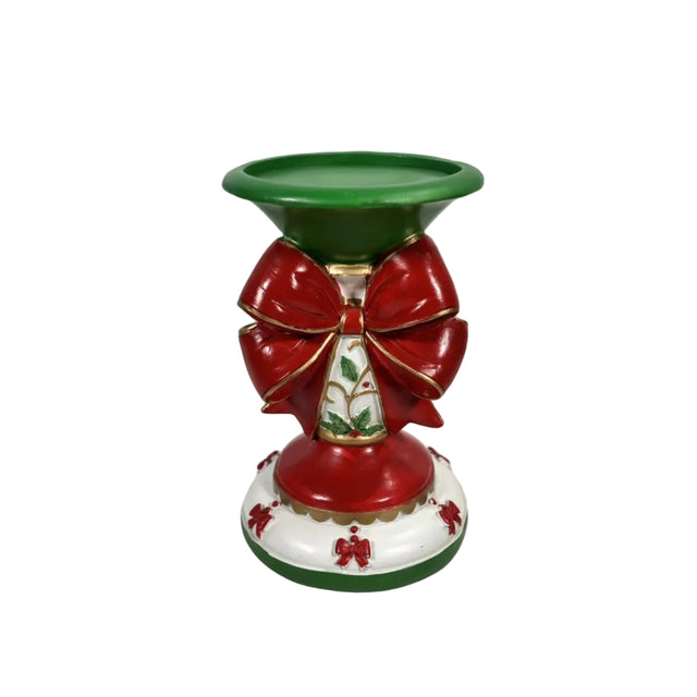 Candle stick with red bow 13.5x13.5x20.5cm