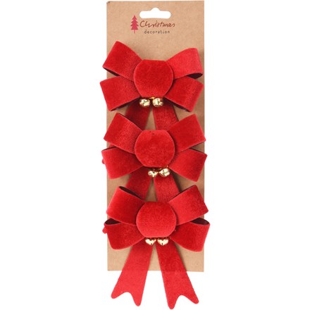 Bow Set Of 3, PVC, Red with Gold Bells, 10x13cm