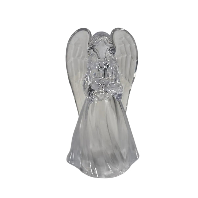 Angel, acrylic, LED colour changing 6x5.5x11cm with heart - clear wings