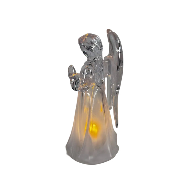 Angel, acrylic, warm white LED 6x5.5x11cm praying - clear wings