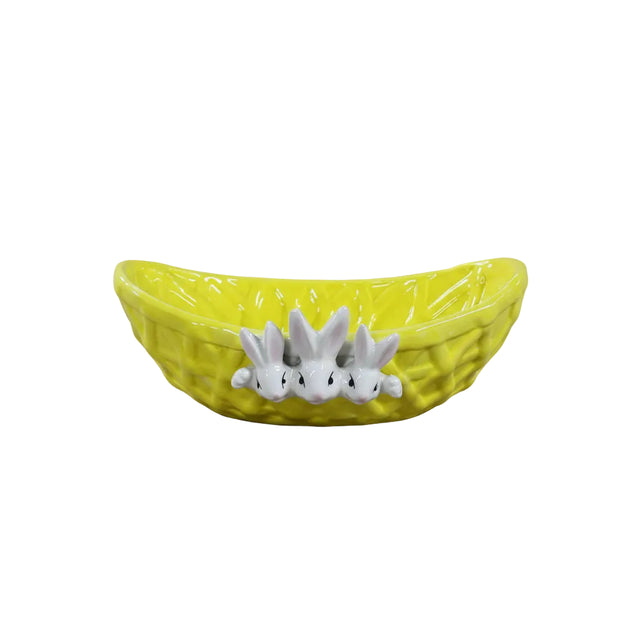 Bowl with bunnies 22x14x8cm yellow