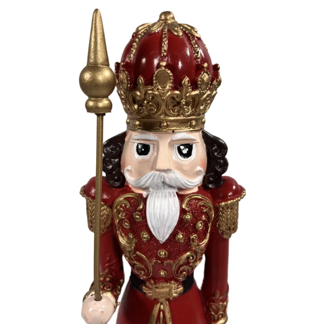 Red and gold nutcracker with staff 34cm