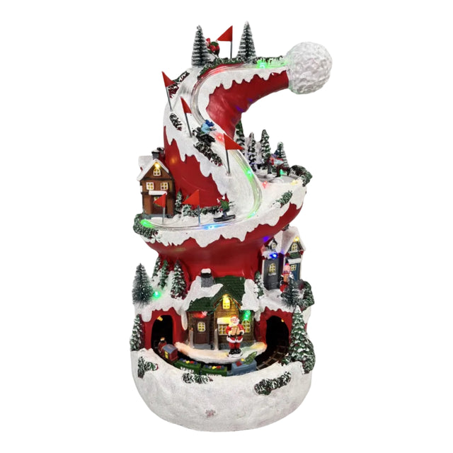 LED scenery - Christmas hat design with ski slope 23x23x41.5cm