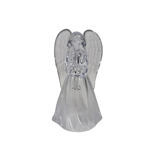 Angel, acrylic, warm white LED 6x5.5x11cm with trumpet - clear wings