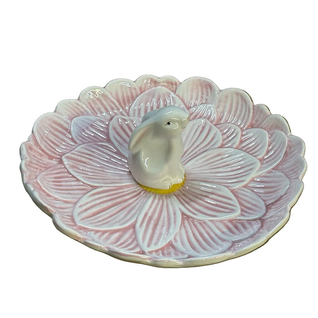 Pink leaf plate with bunny 24cm