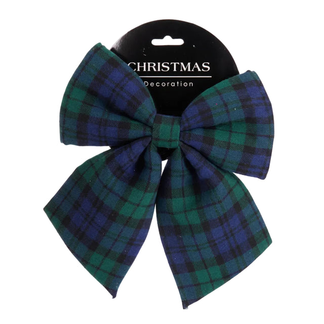 (AWT100020-2)BOW 24CM PLAID - GREEN & BLUE