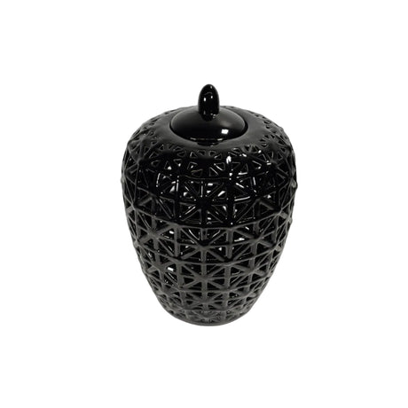 Ginger jar criss-cross design black 23.5x23.5x32.5cm