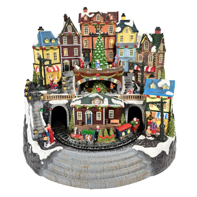 LED scenery with train and tree turning 42.5x35.5x37cm