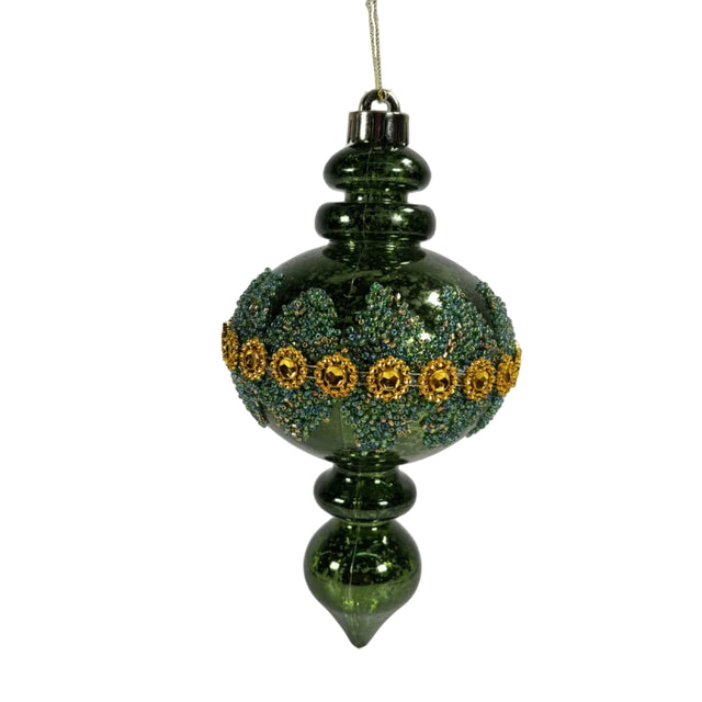 Dark green shiny plastic ornament with design 11x11x23cm