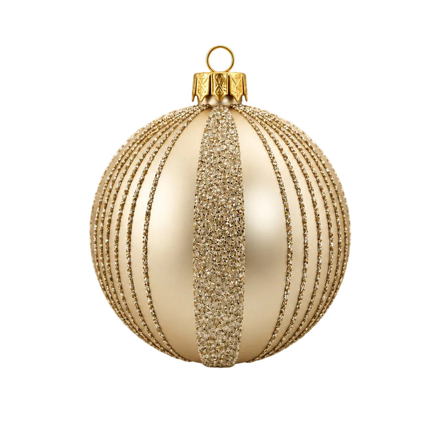Xmas Ball Glass Gold Thin Lines Matt 100mm