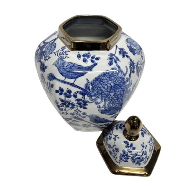 Chinoiserie Ginger Jar Gold Accented Lid 21x32cm