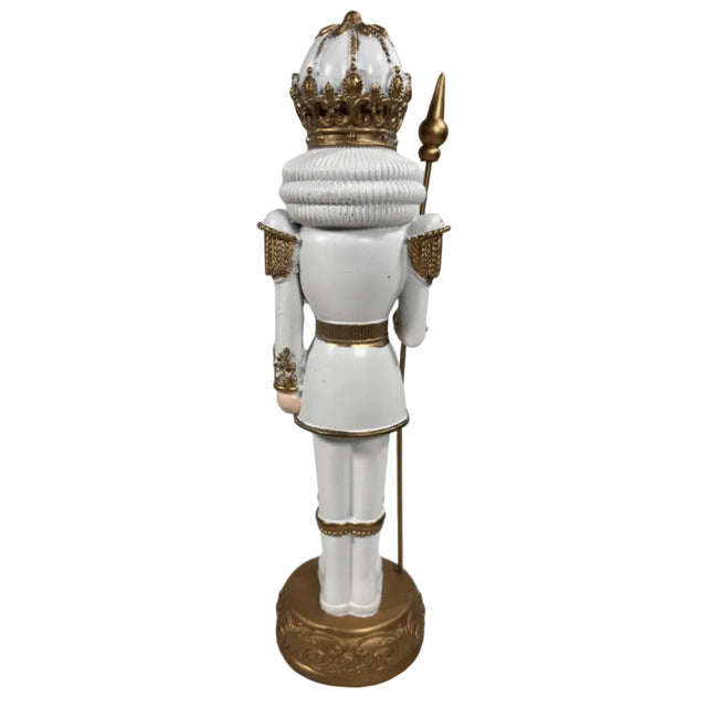 Gold and white nutcracker with staff 34cm