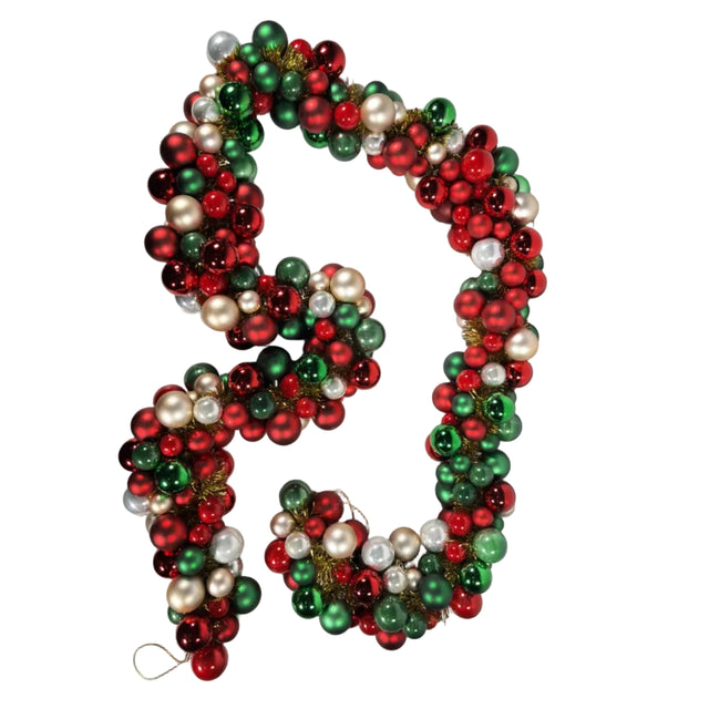 Garland with red/champagne/green plastic balls 2.2m