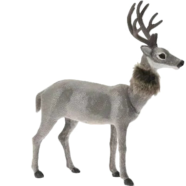 Deer With Fuzz, With Grey Fur Scarf 33.5x8x37cm, Grey Colour - Looking Straight