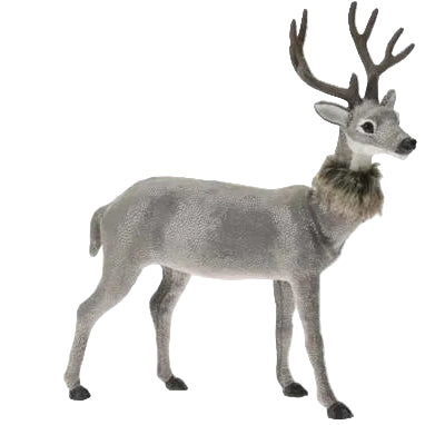 Deer With Fuzz, With Grey Fur Scarf 33.5x8x37cm, Grey Colour - Looking to the side