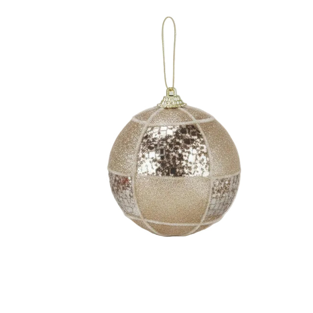 Christmas bauble with lines and glitter - Polystyrene 10cm - champagne gold
