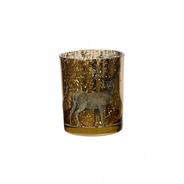 Glass Votive Gold 7x8.3cm - Reindeer