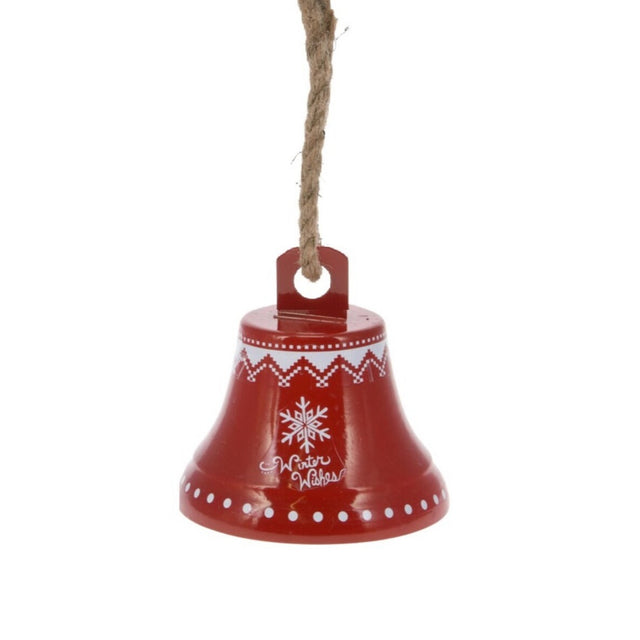 Bell With Jute Rope, Metal,17x17x17cm, Red - Snowflake